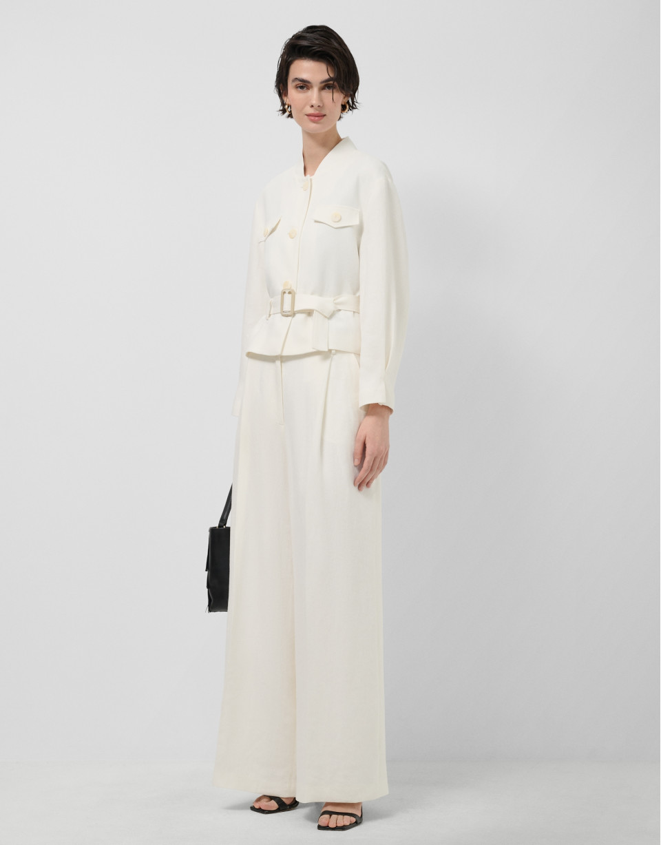 Short jacket in off-white linen blend - Woman | Roberto Verino