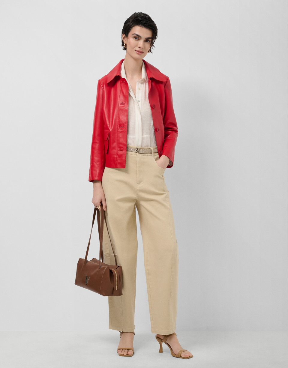 Chaqueta napa roja con pespuntes - Mujer | Roberto Verino