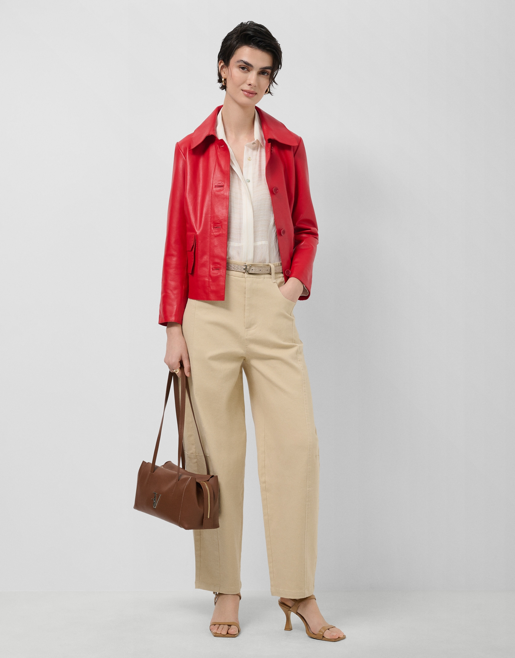 Red nappa leather jacket with stitching - Woman | Roberto Verino