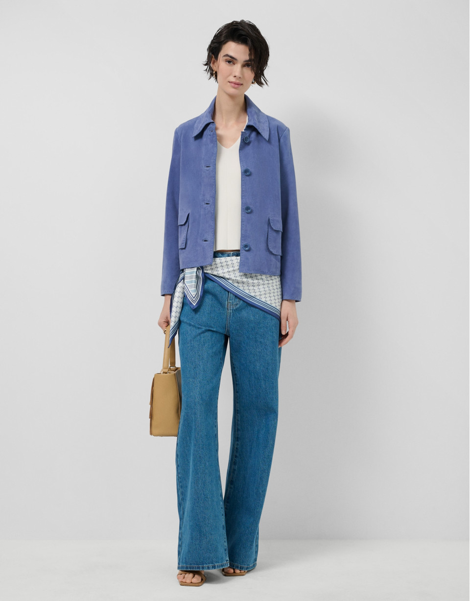 Blue suede jacket with stitching - Woman | Roberto Verino