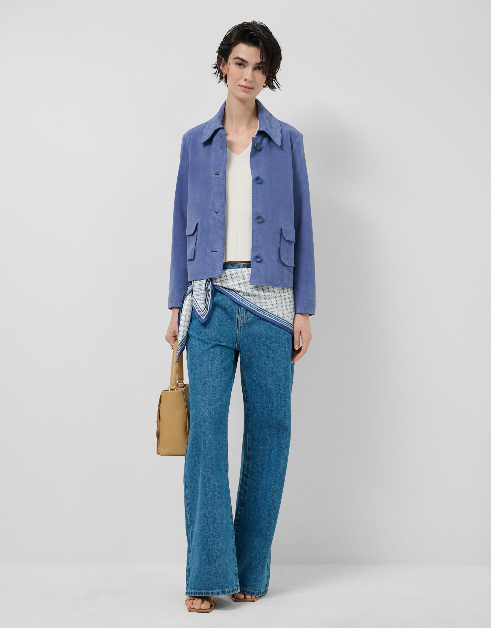 Blue suede jacket with stitching - Woman | Roberto Verino