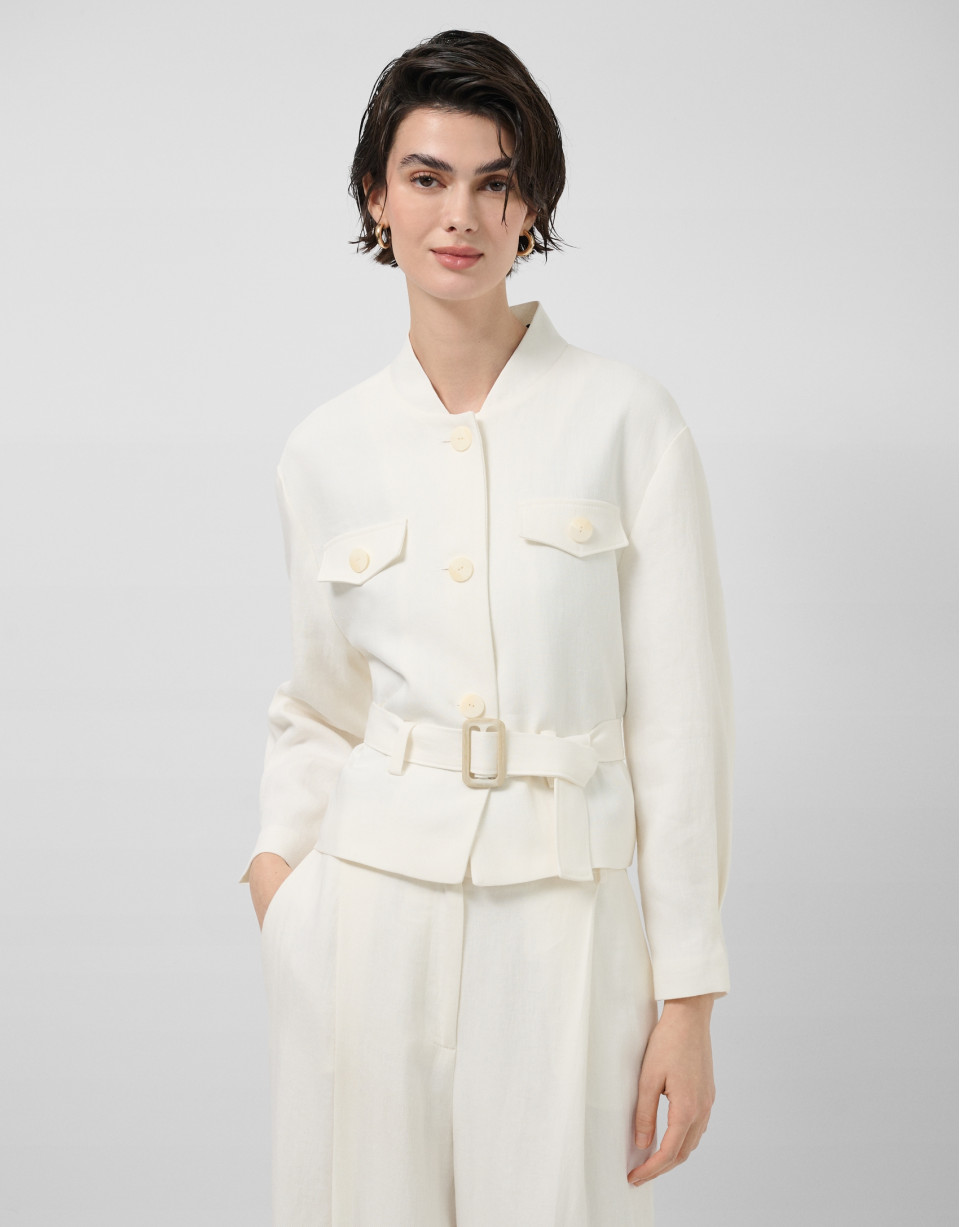 Short jacket in off-white linen blend - Woman | Roberto Verino