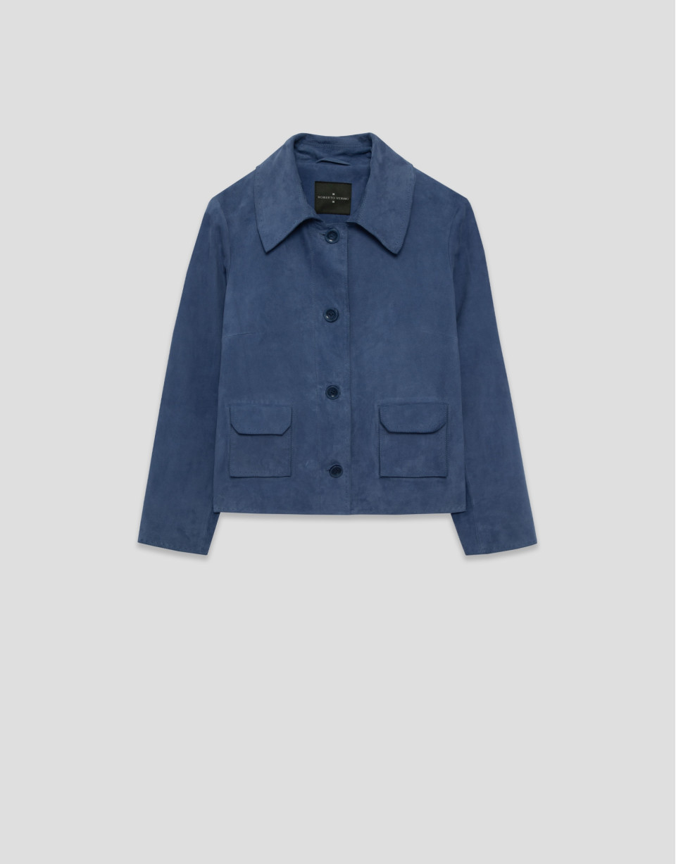 Chaqueta ante azul con pespuntes - Mujer | Roberto Verino