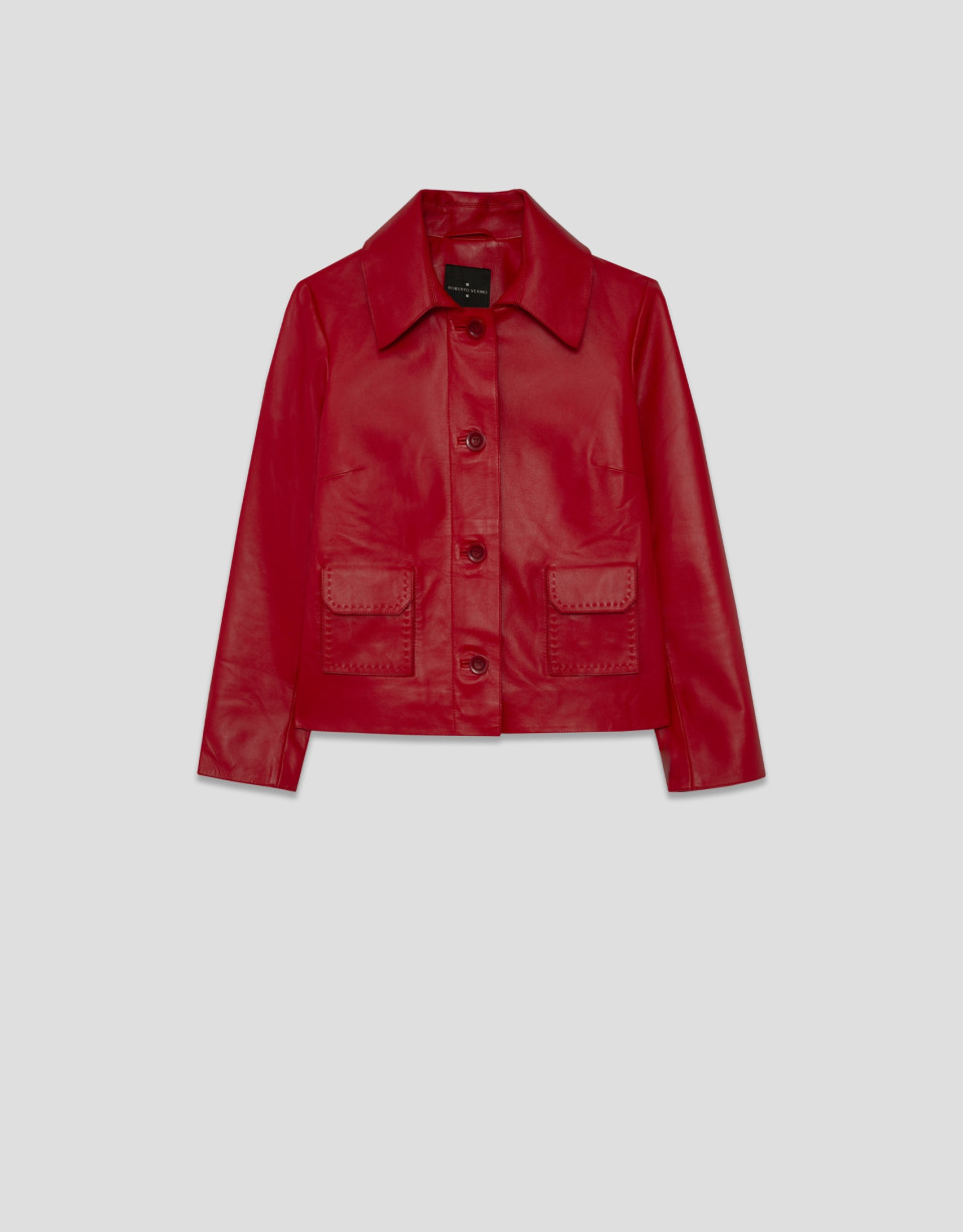 Red nappa leather jacket with stitching - Woman | Roberto Verino