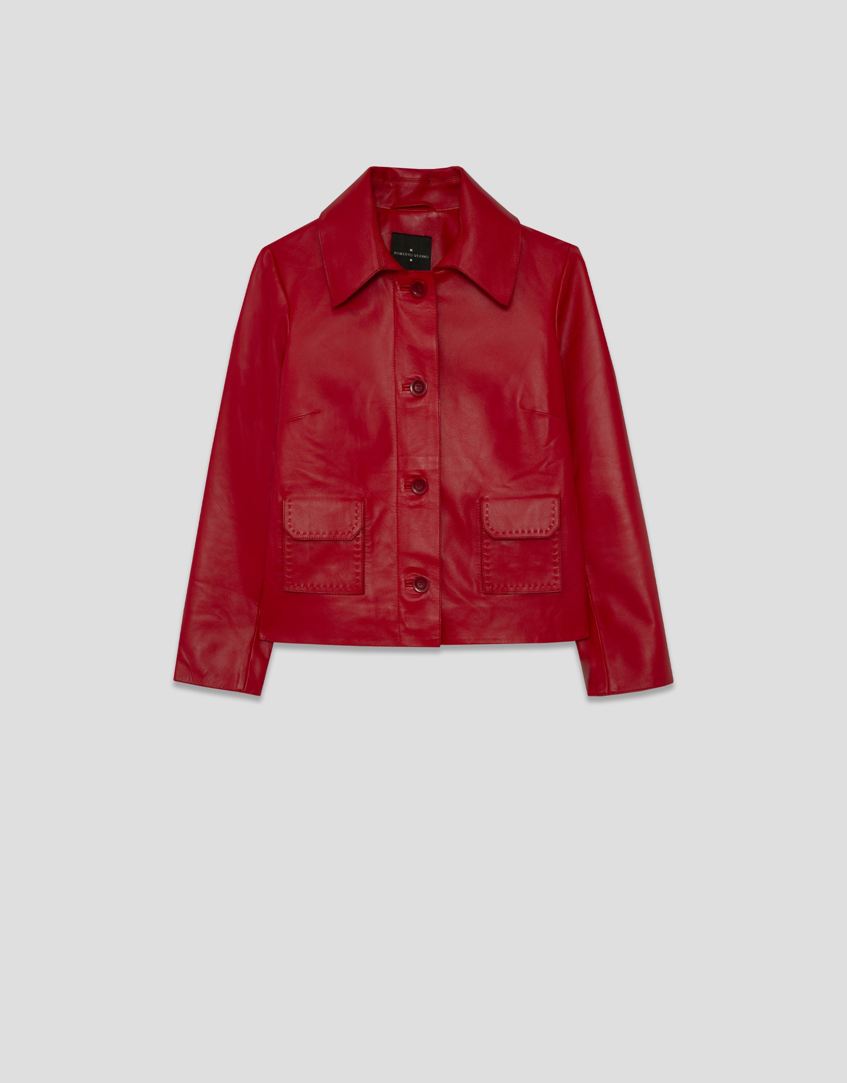 Red nappa leather jacket with stitching - Woman | Roberto Verino