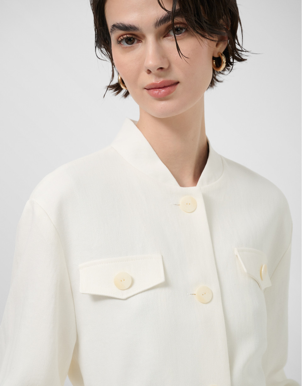 Short jacket in off-white linen blend - Woman | Roberto Verino