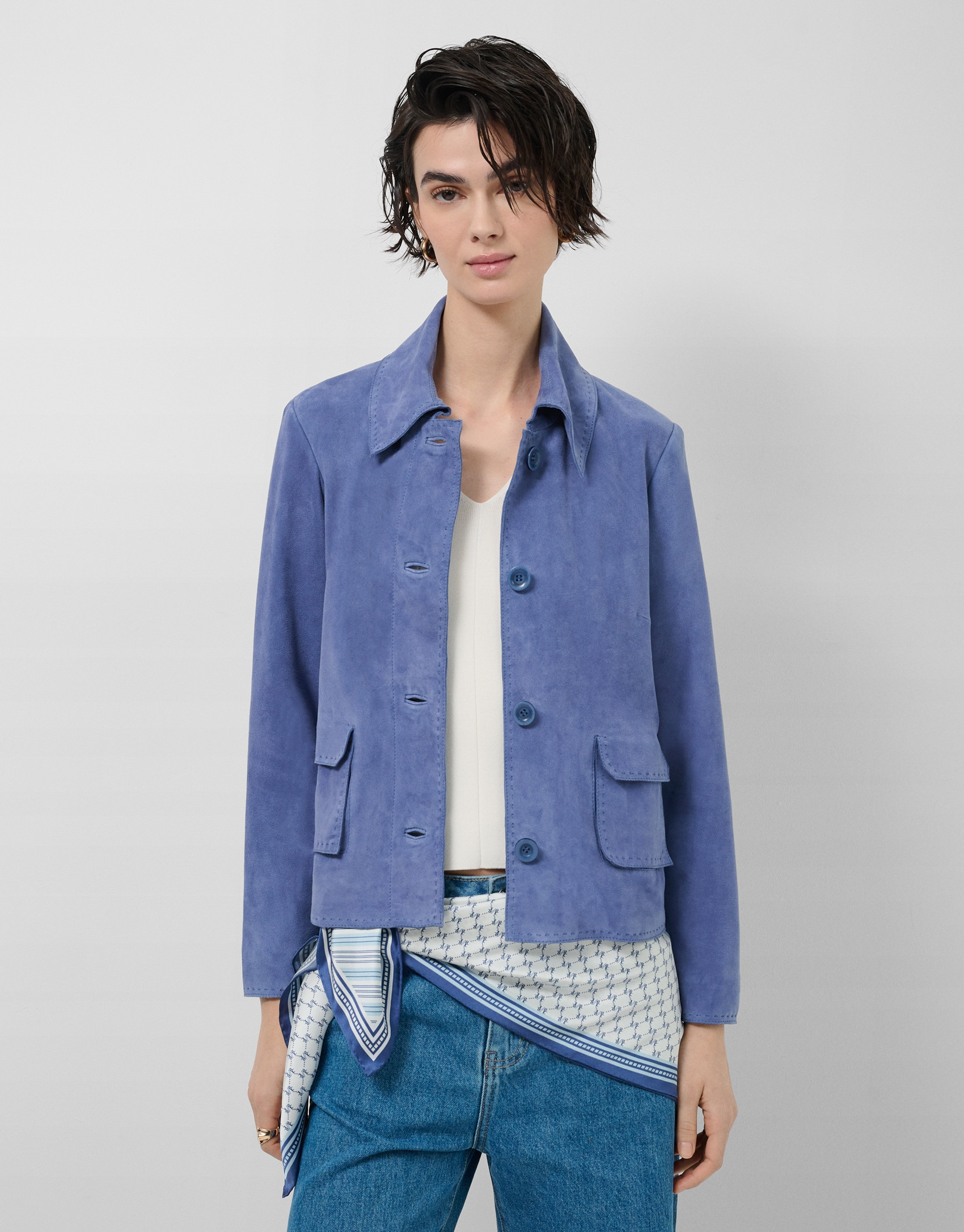 Blue suede jacket with stitching - Woman | Roberto Verino