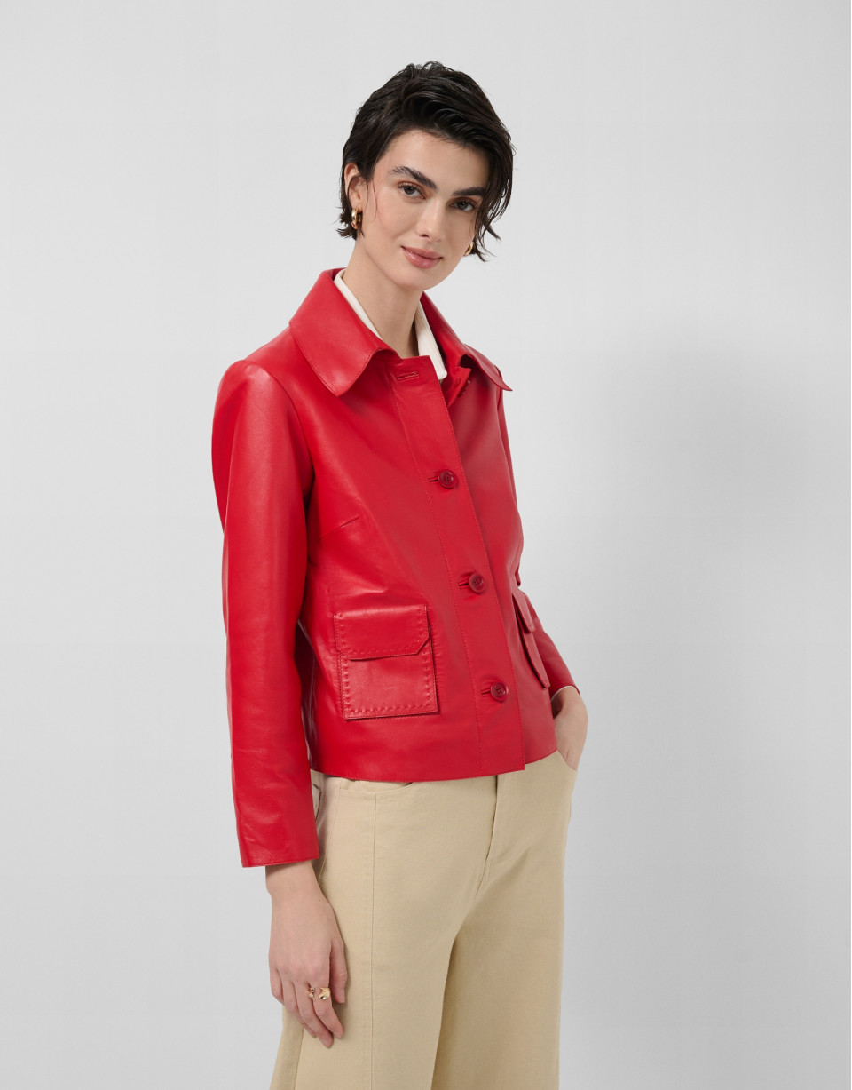 Red nappa leather jacket with stitching - Woman | Roberto Verino