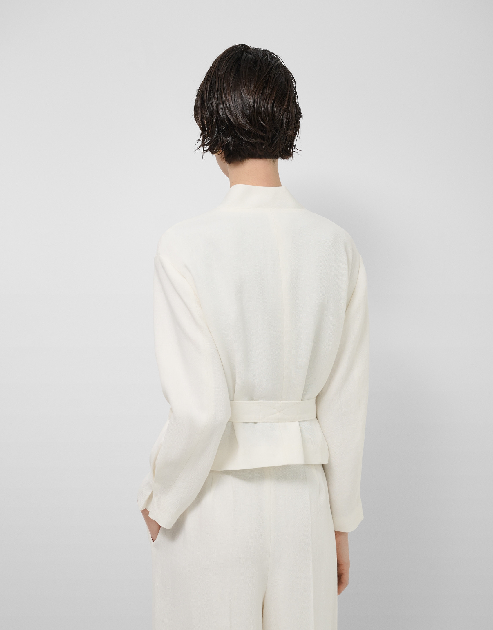 Short jacket in off-white linen blend - Woman | Roberto Verino