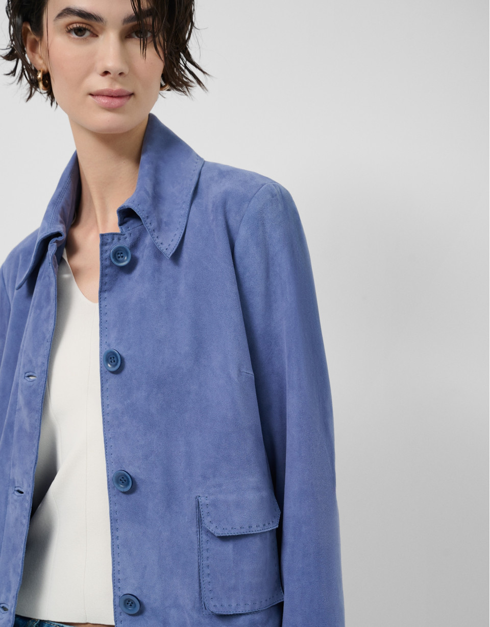 Blue suede jacket with stitching - Woman | Roberto Verino