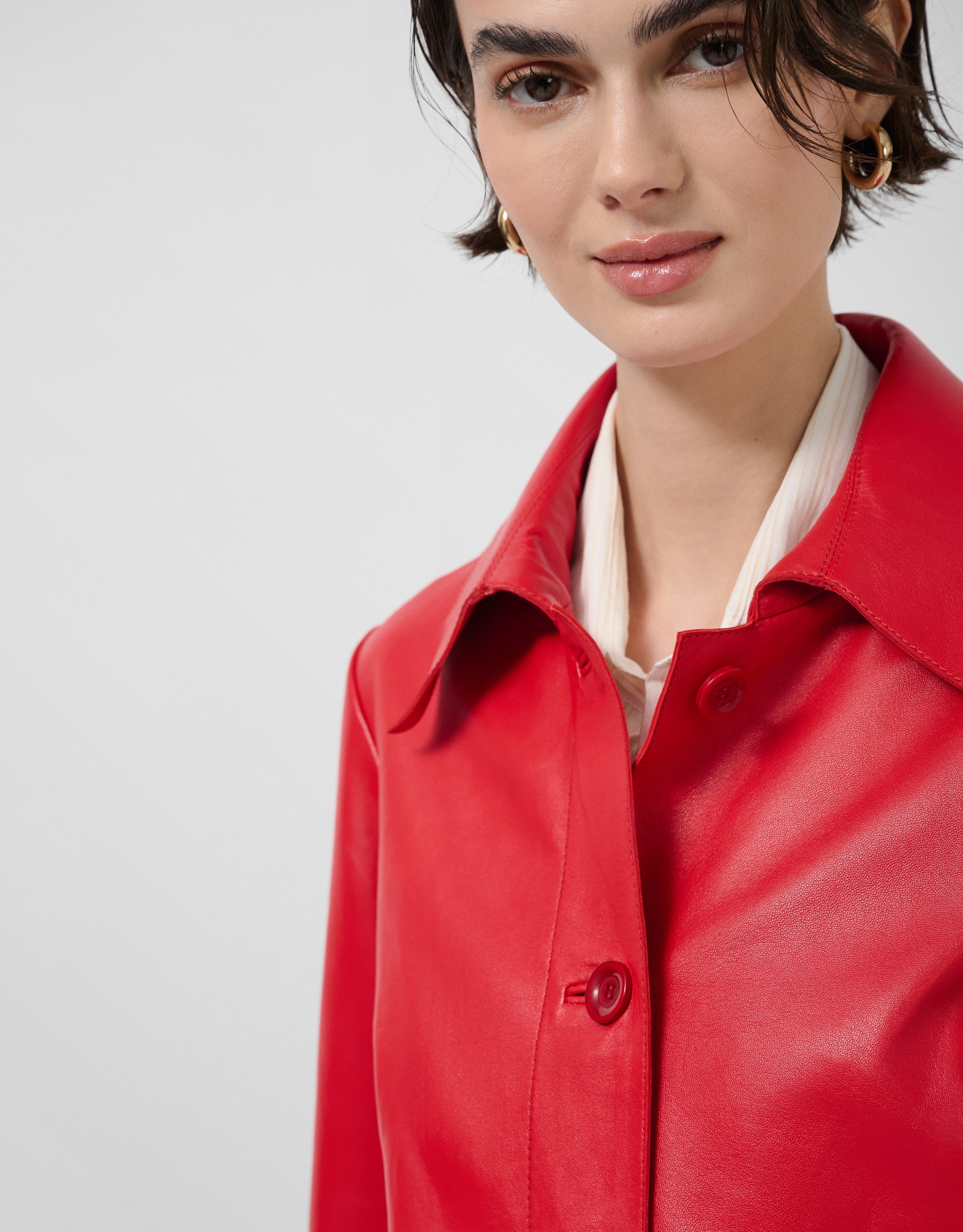 Red nappa leather jacket with stitching - Woman | Roberto Verino