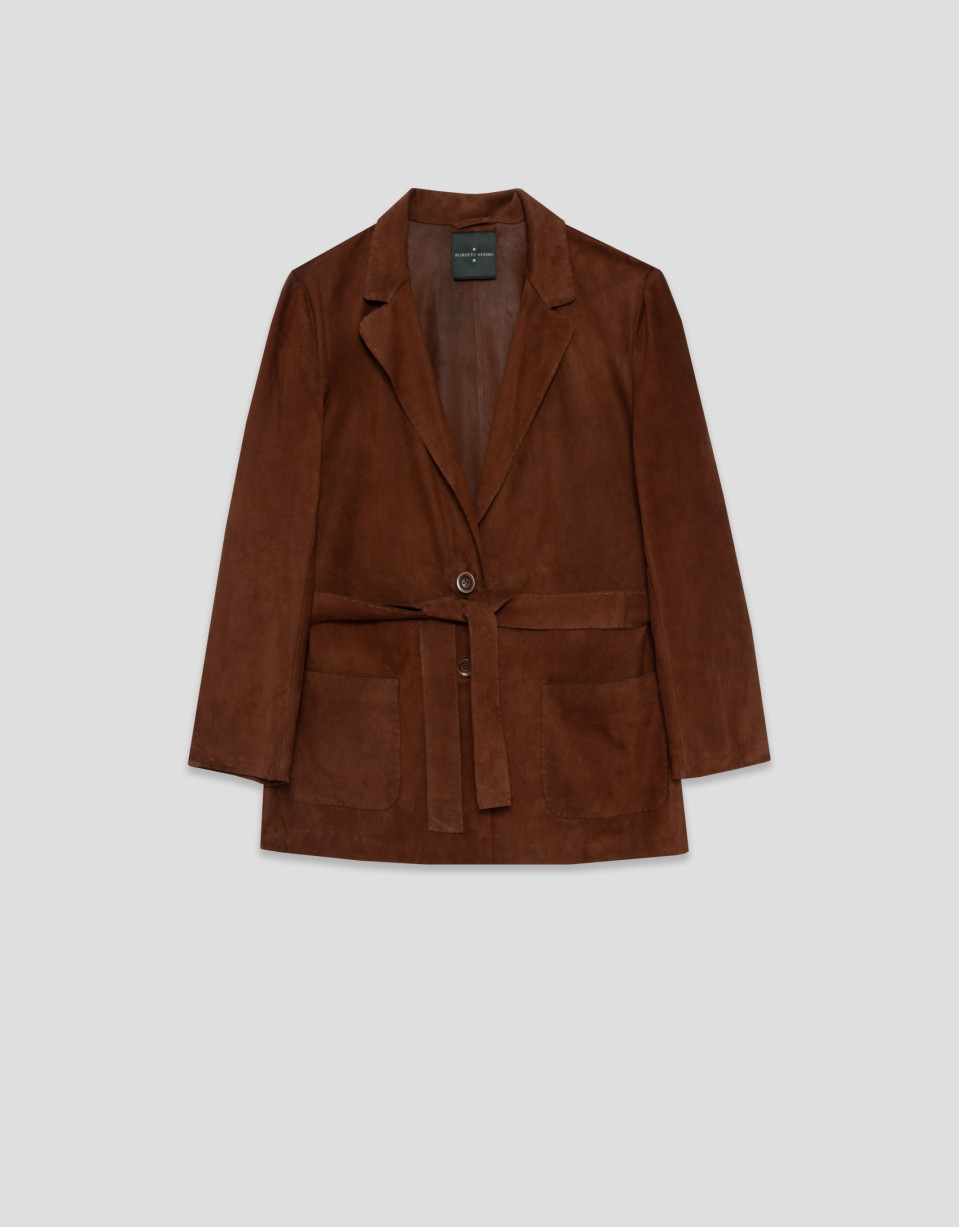 Brown suede jacket with belt - Woman - SS2026 | Roberto Verino