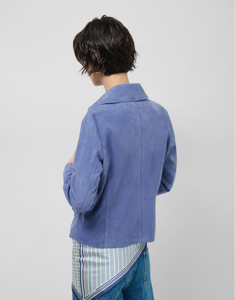 Blue suede jacket with stitching - Woman | Roberto Verino