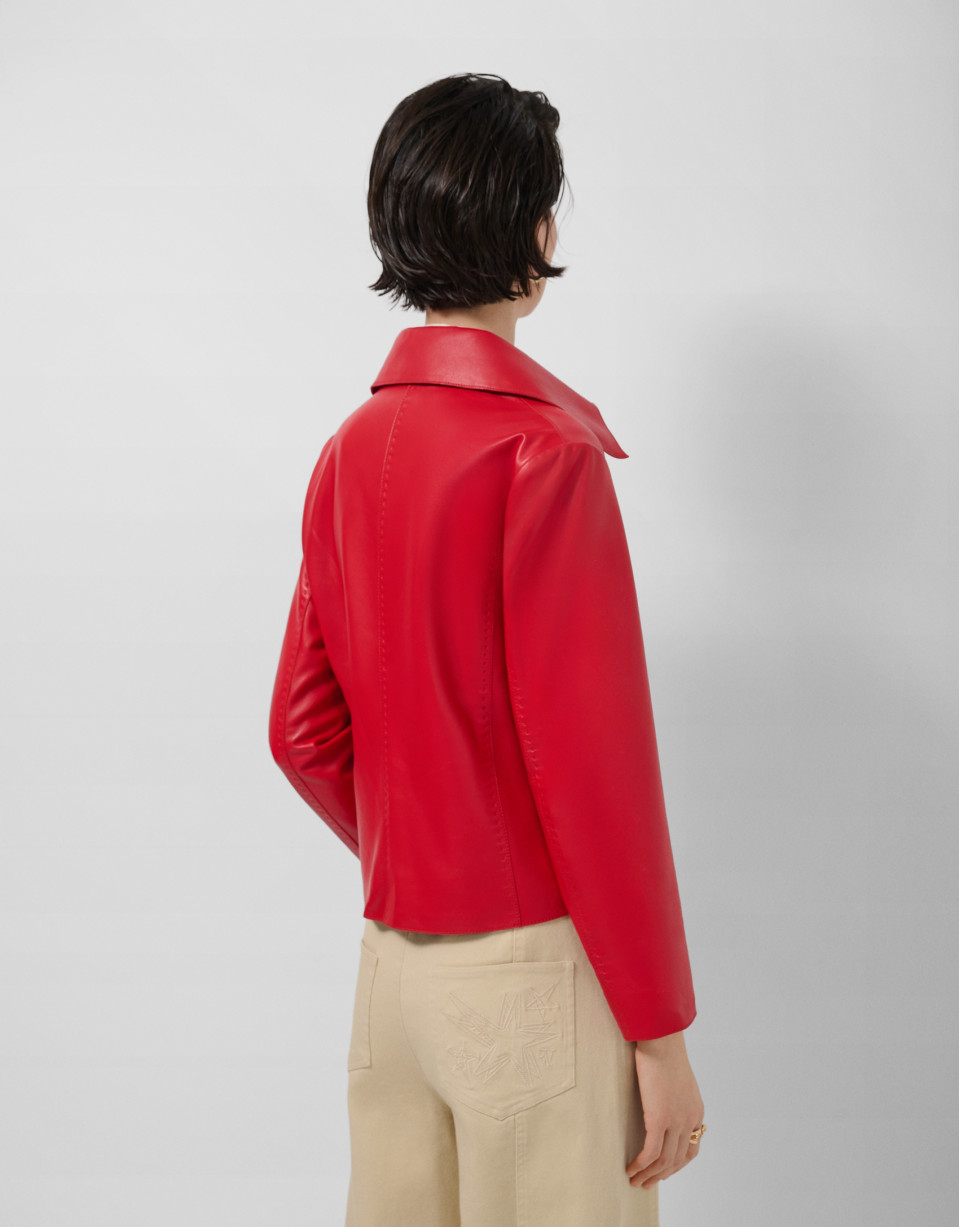 Red nappa leather jacket with stitching - Woman | Roberto Verino