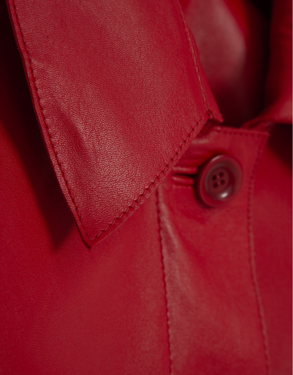 Red nappa leather jacket with stitching - Woman | Roberto Verino
