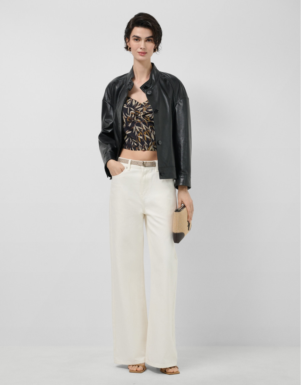 Black nappa leather short jacket with ... | Roberto Verino