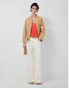 Short camel nappa leather jacket with belt | Roberto Verino
