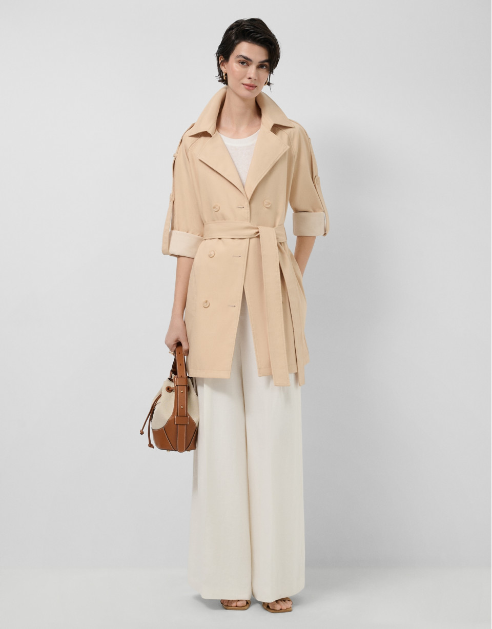 Double-faced cotton camel double-breasted ... | Roberto Verino