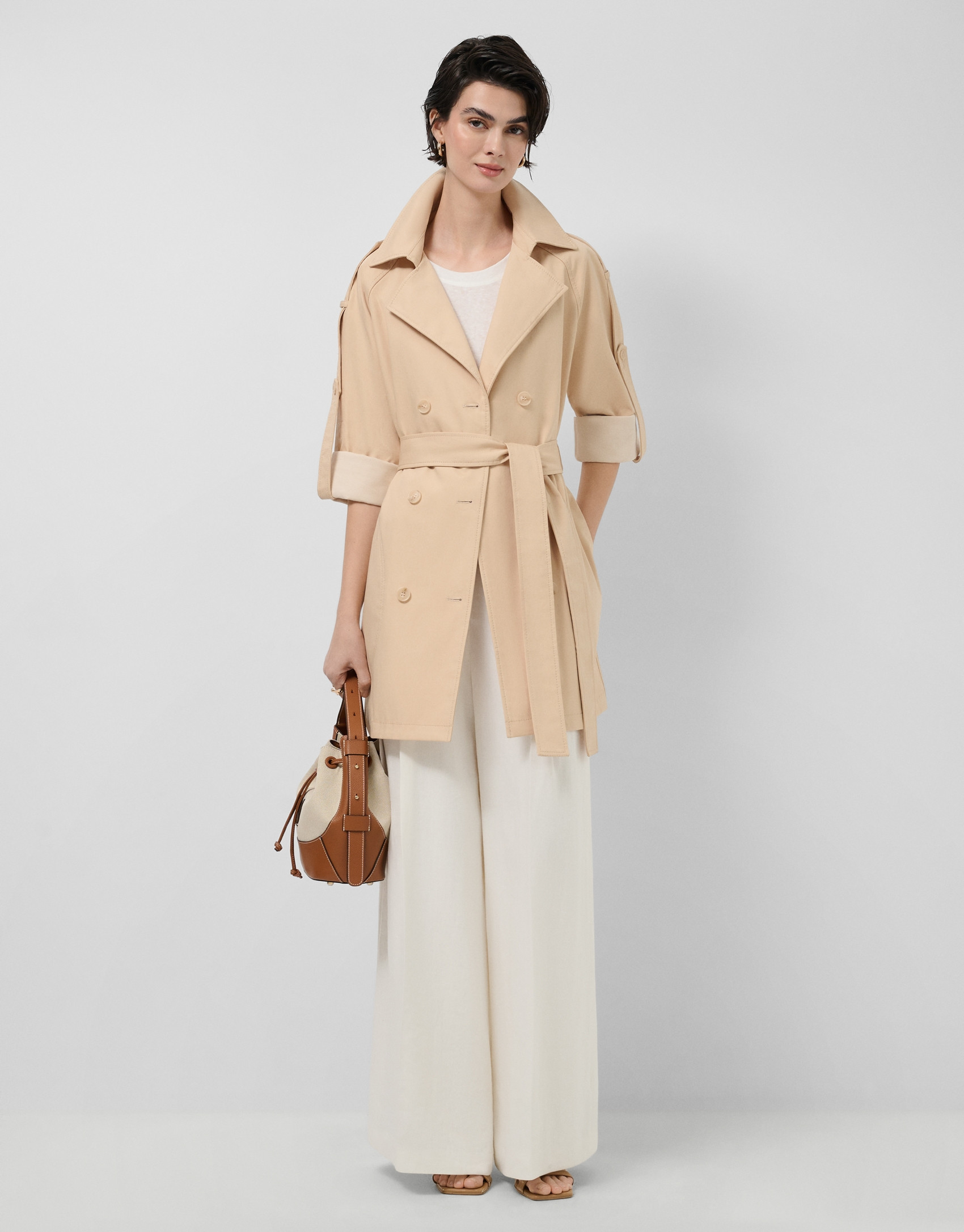 Double-faced cotton camel double-breasted ... | Roberto Verino