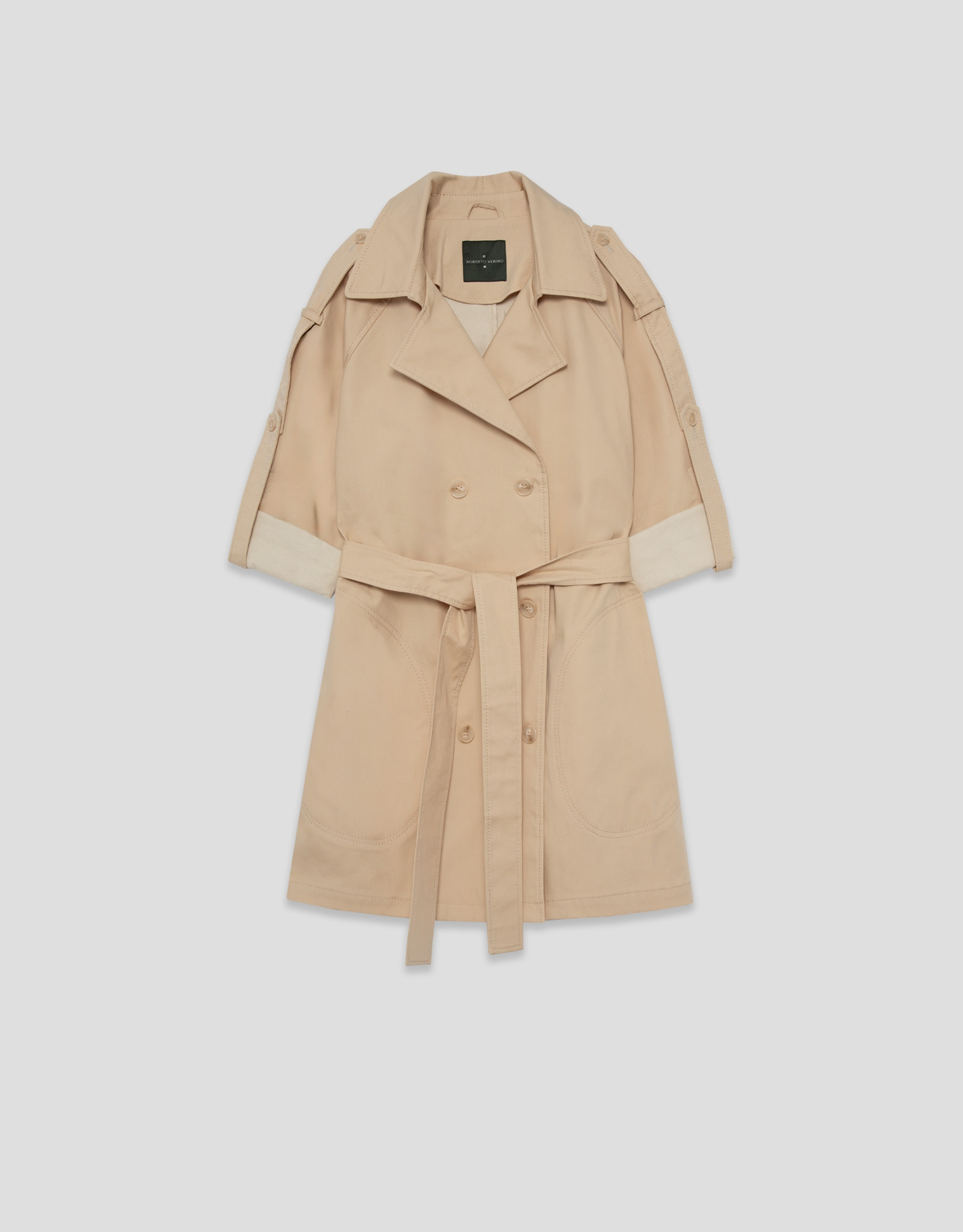 Double-faced cotton camel double-breasted ... | Roberto Verino