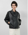 Black nappa leather short jacket with ... | Roberto Verino