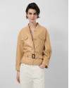 Short camel nappa leather jacket with belt | Roberto Verino