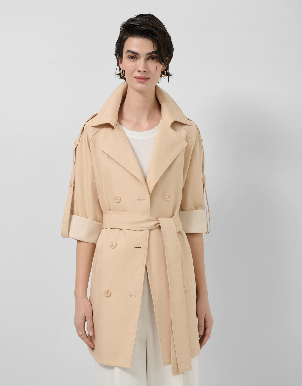 Double-faced cotton camel double-breasted ... | Roberto Verino