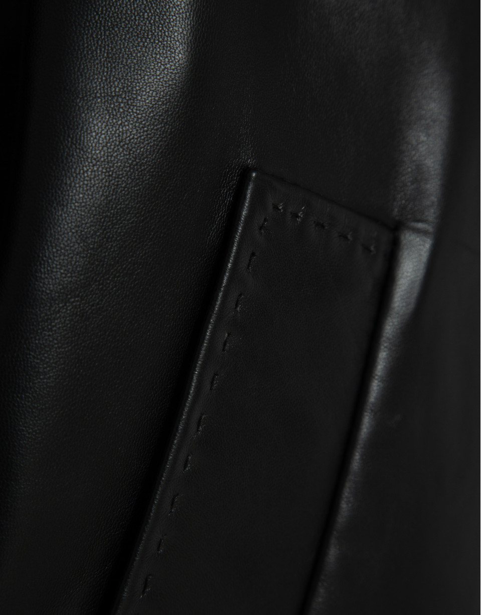 Black nappa leather short jacket with ... | Roberto Verino