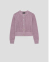 Short openwork knit cardigan with pink lurex | Roberto Verino