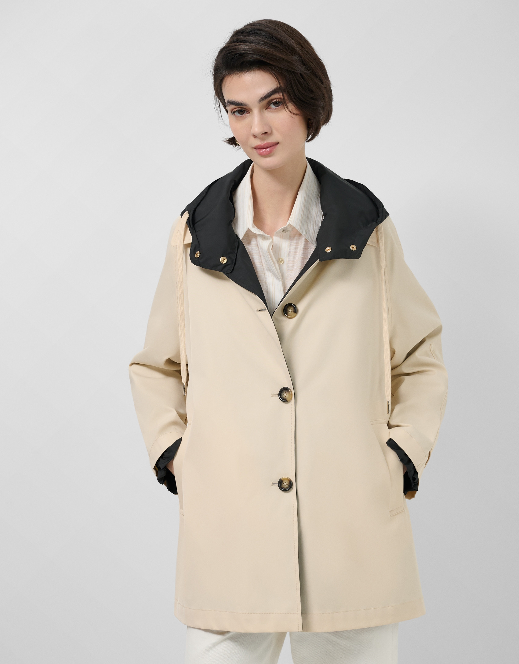 Reversible trench coat in camel/black - Woman | Roberto Verino