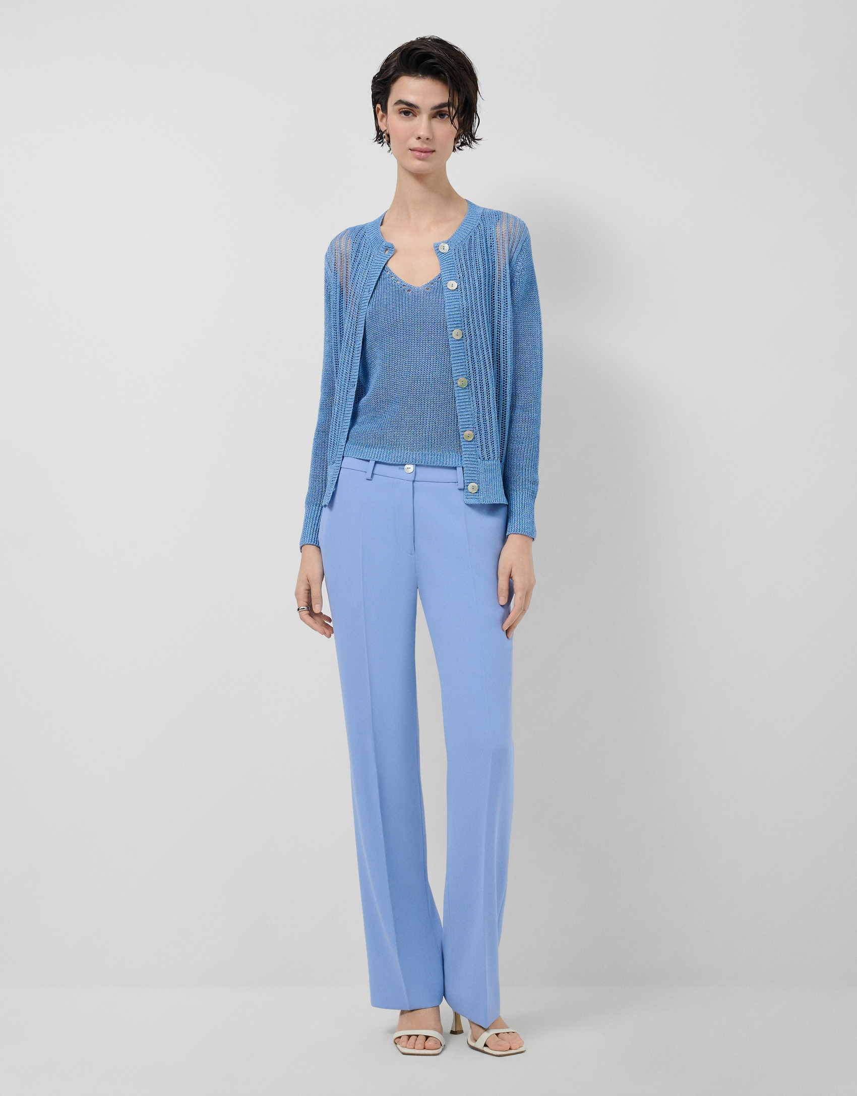 Blue openwork knit cardigan with lurex - Woman | Roberto Verino