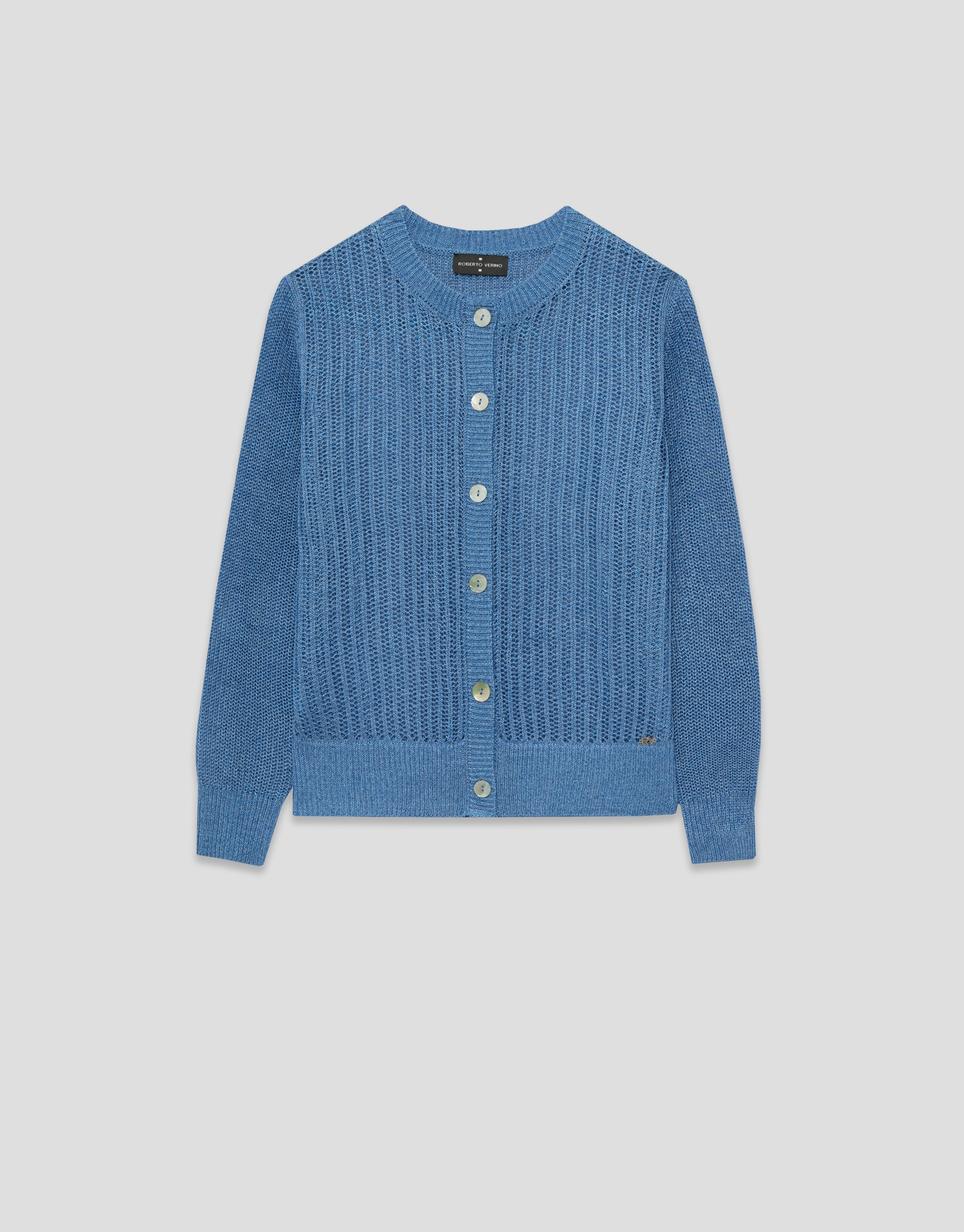 Blue openwork knit cardigan with lurex - Woman | Roberto Verino
