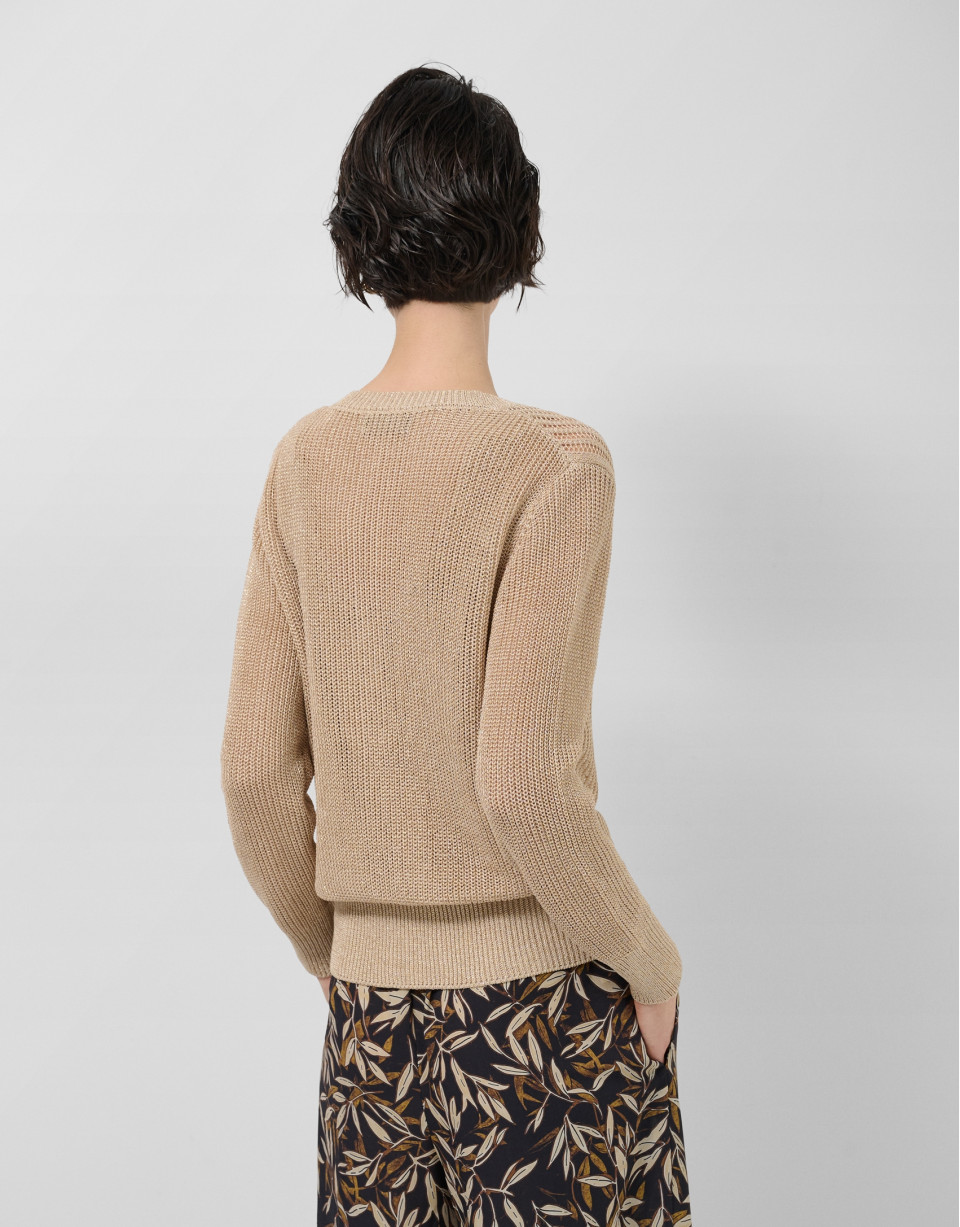 Camel openwork knit cardigan with lurex - Woman | Roberto Verino