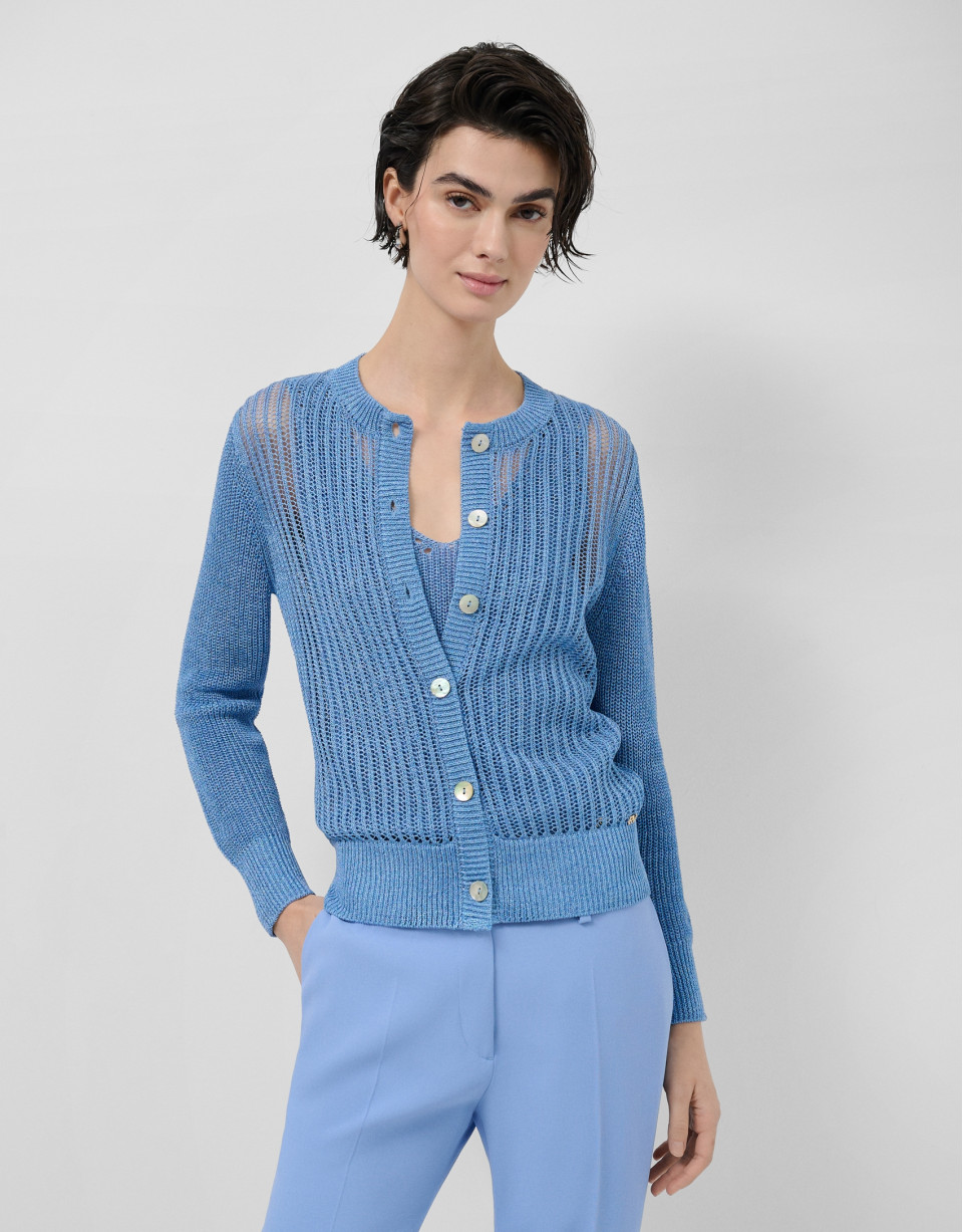 Blue openwork knit cardigan with lurex - Woman | Roberto Verino
