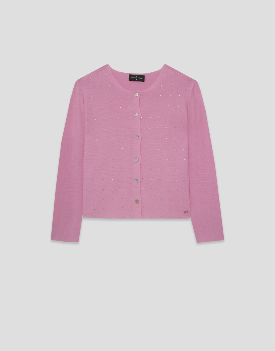Pink bobble knit short jacket with appliqués | Roberto Verino
