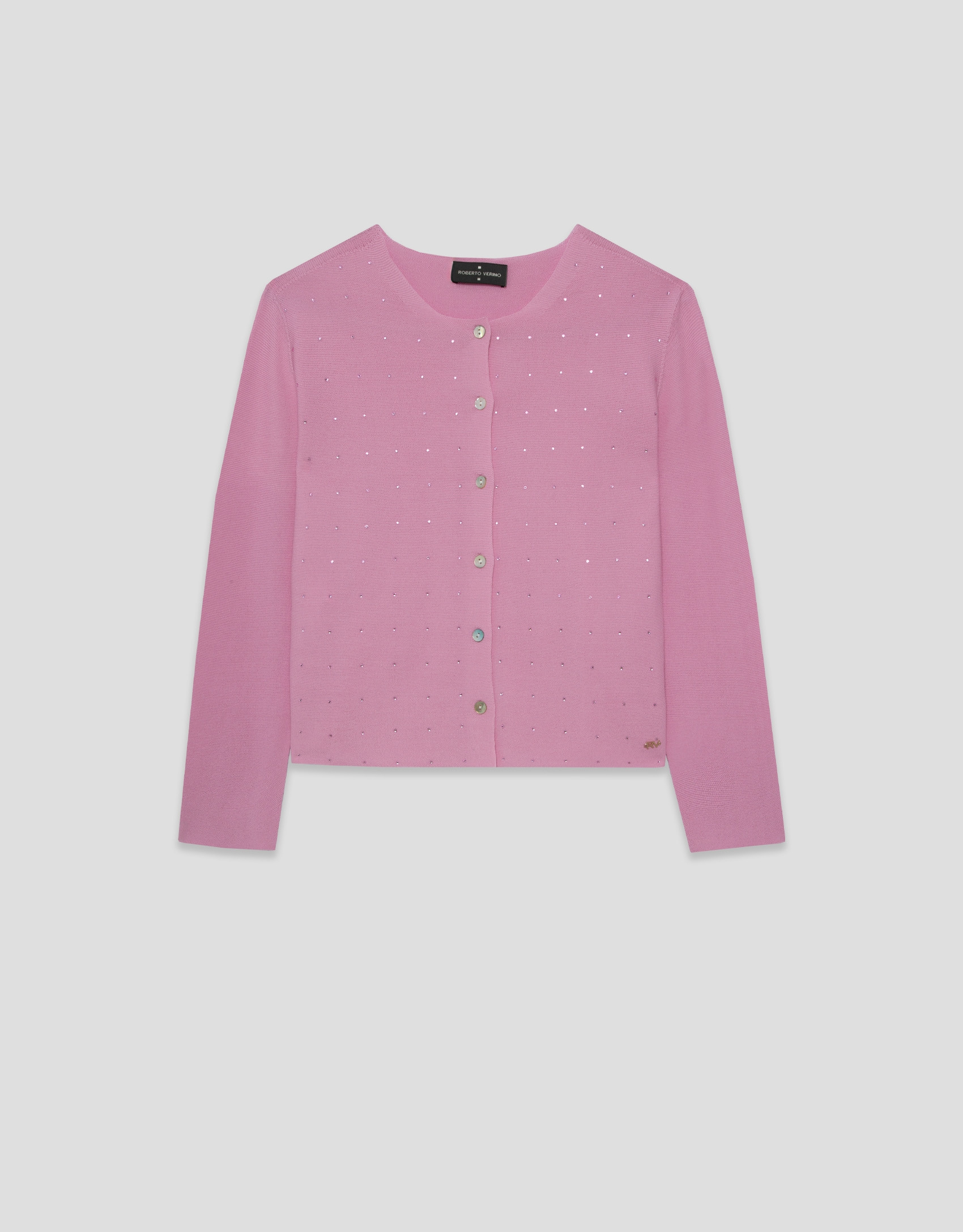 Pink bobble knit short jacket with appliqués | Roberto Verino