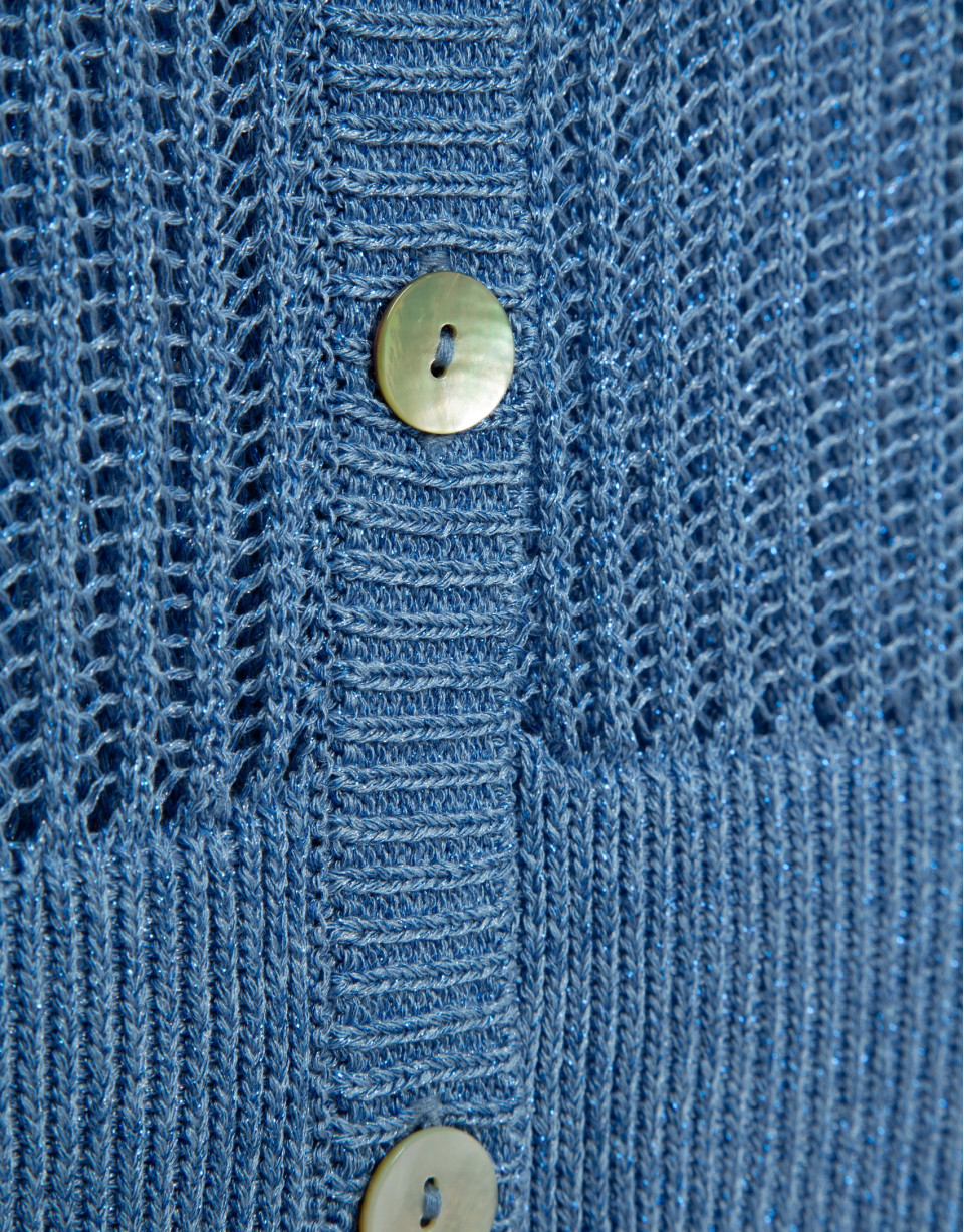 Blue openwork knit cardigan with lurex - Woman | Roberto Verino