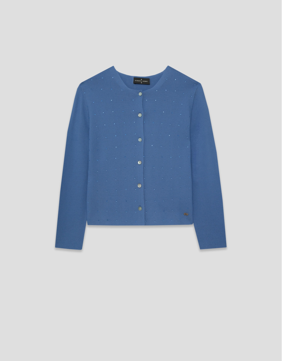Light blue bobble knit short jacket with ... | Roberto Verino
