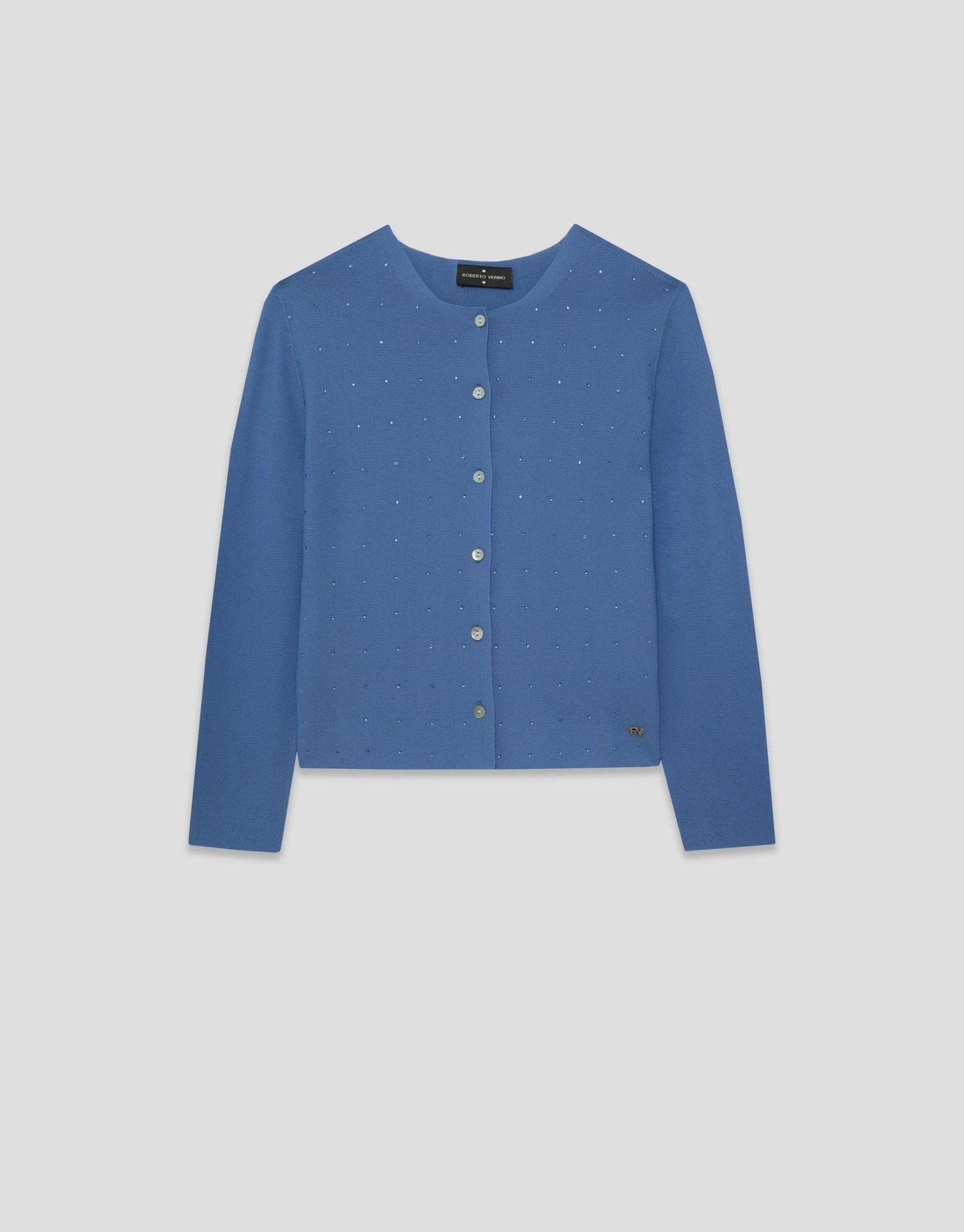Light blue bobble knit short jacket with ... | Roberto Verino