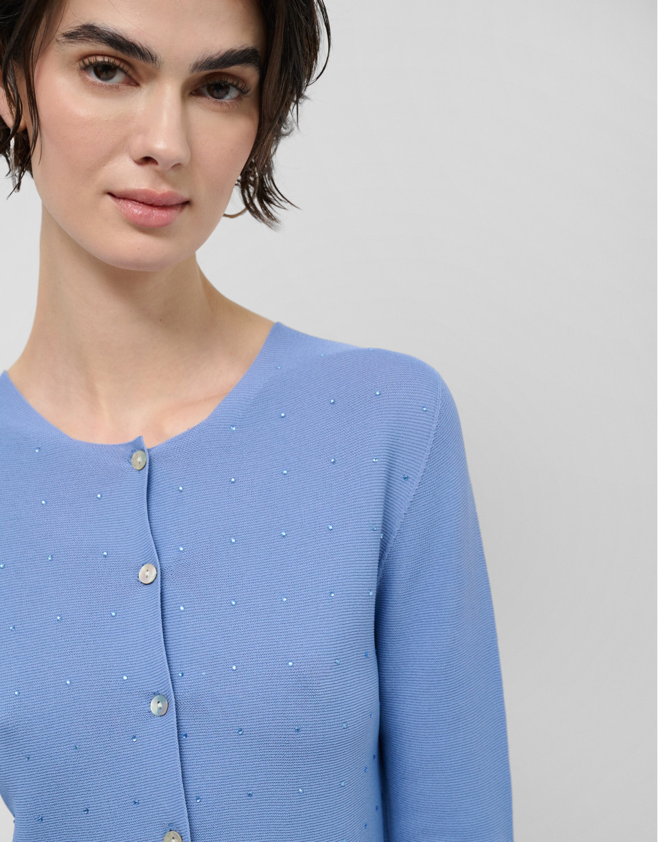 Light blue bobble knit short jacket with ... | Roberto Verino