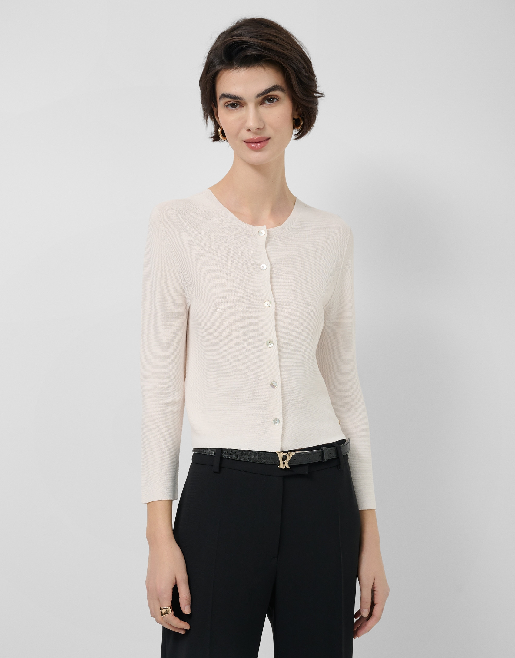 Short ecru bobble knit jacket - Woman - SS2026 | Roberto Verino
