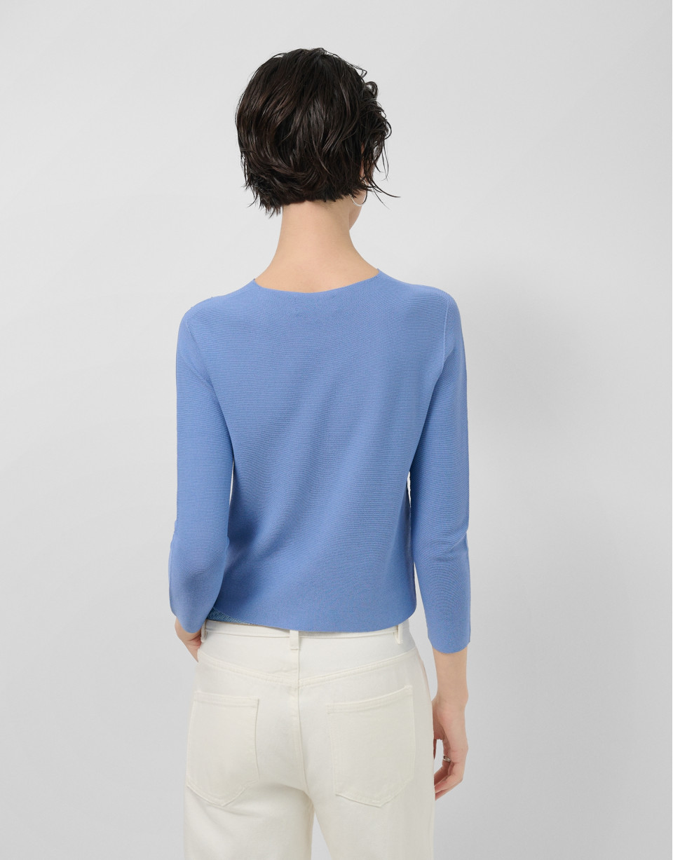 Light blue bobble knit short jacket with ... | Roberto Verino