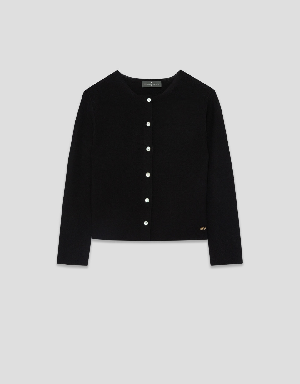 Short black bobble knit jacket - Woman - SS2026 | Roberto Verino