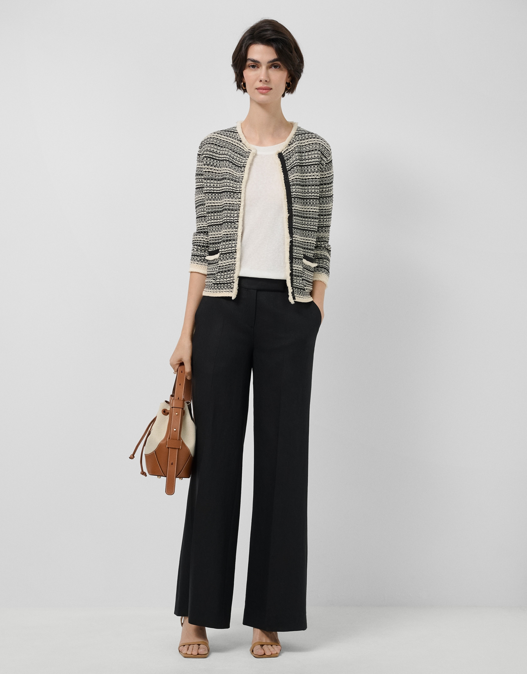 Black and white structured cotton knit jacket | Roberto Verino