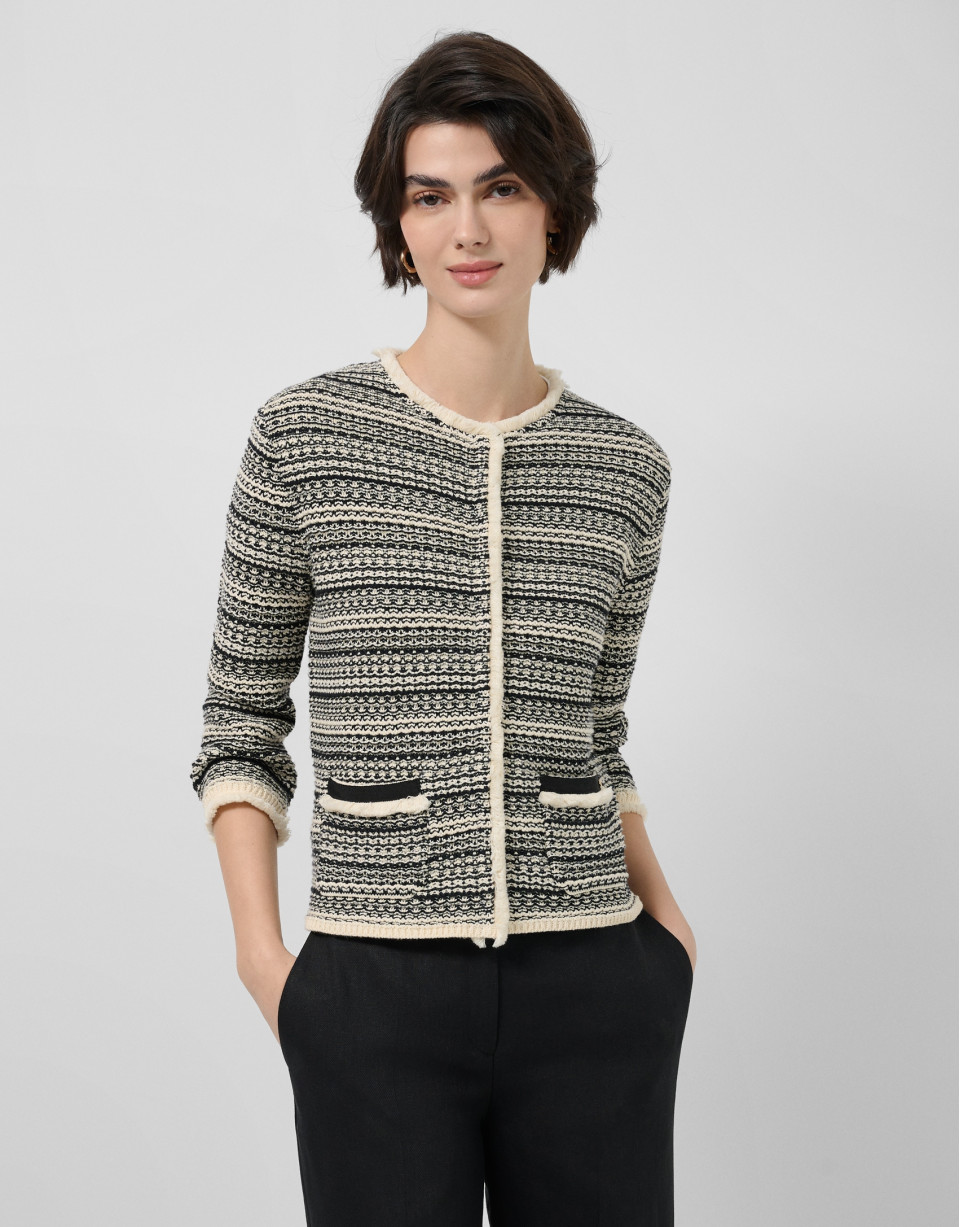 Black and white structured cotton knit jacket | Roberto Verino