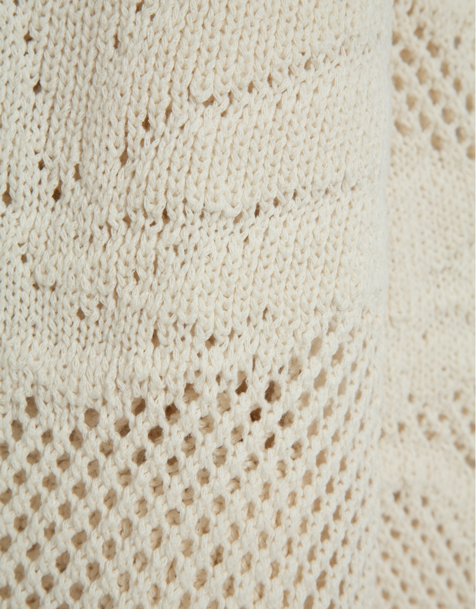 Long beige jacket with floral openwork - Woman | Roberto Verino