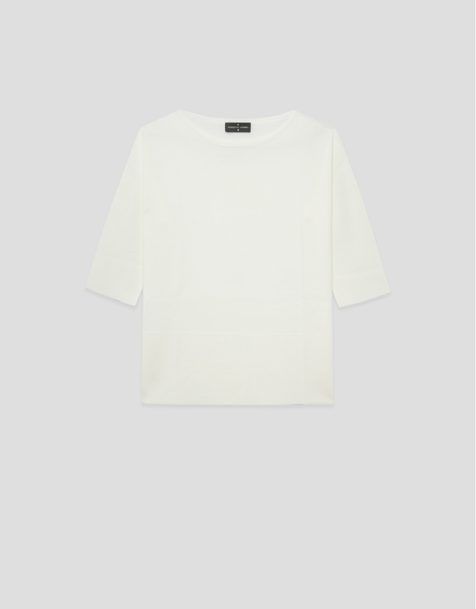 Ecru seamless three-quarter sleeve jumper | Roberto Verino