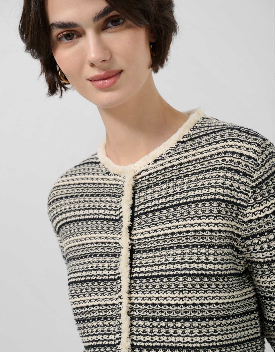Black and white structured cotton knit jacket | Roberto Verino