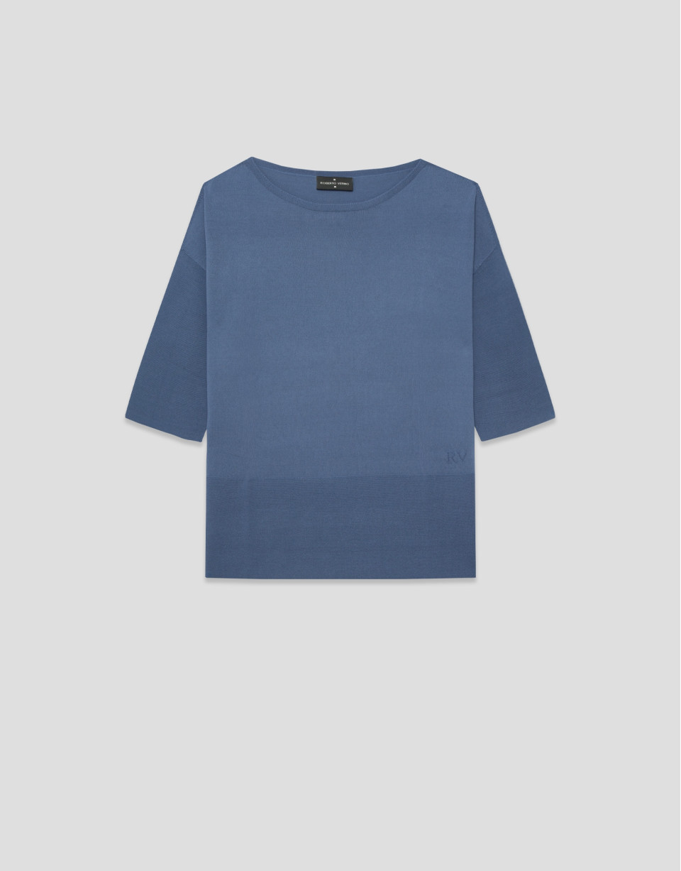 Seamless blue three-quarter sleeve jumper | Roberto Verino