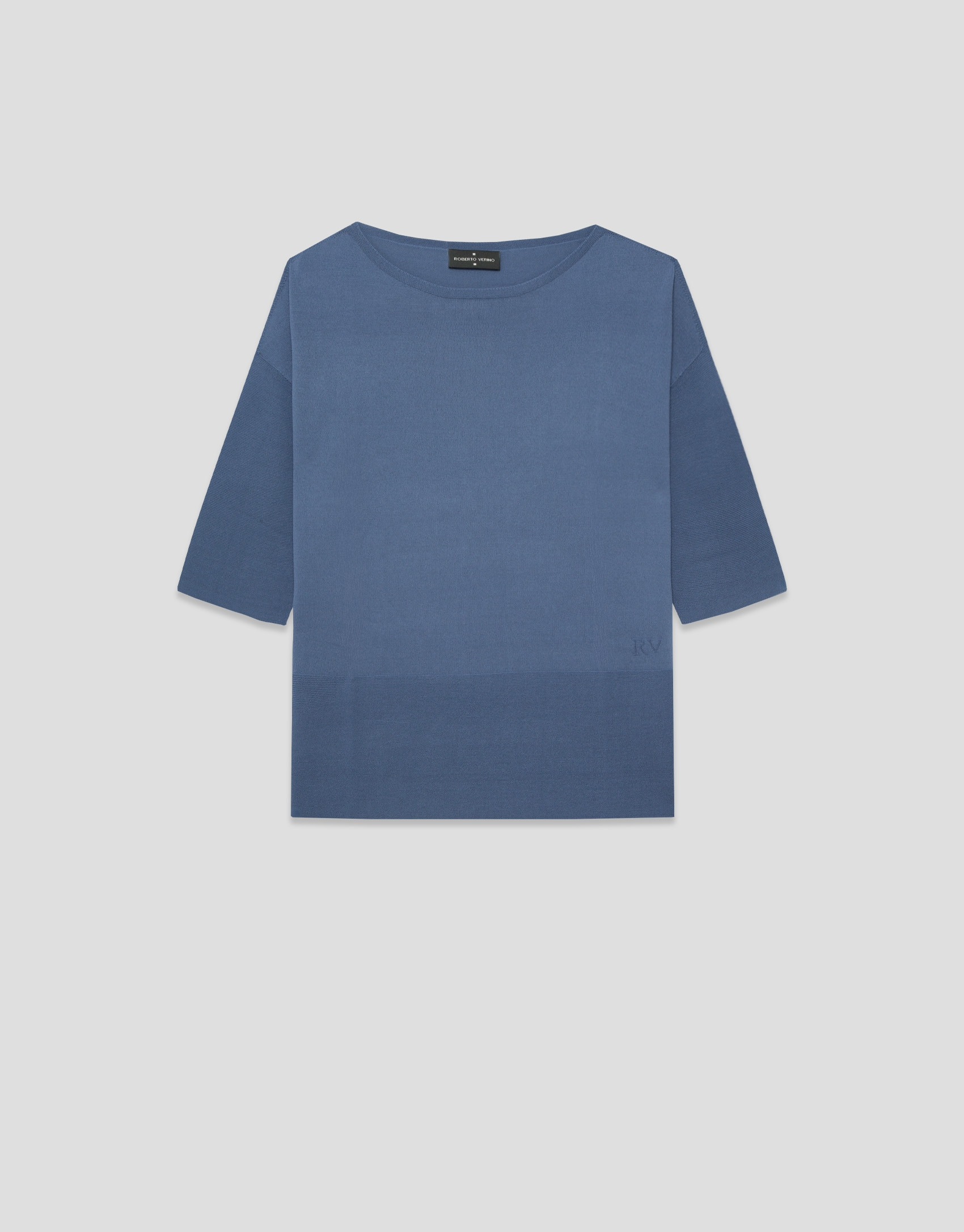 Seamless blue three-quarter sleeve jumper | Roberto Verino